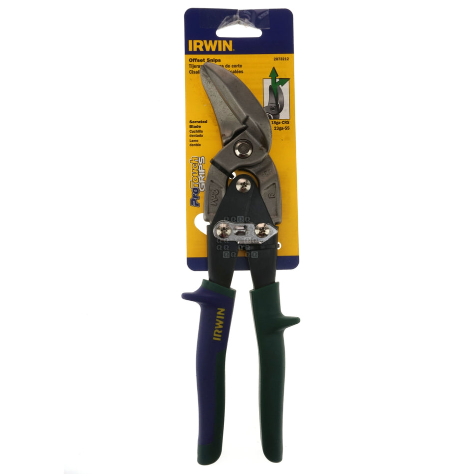 Irwin Industrial Tools 2073212 Right Hand Offset Tin Snips (Green Handle) Package Front