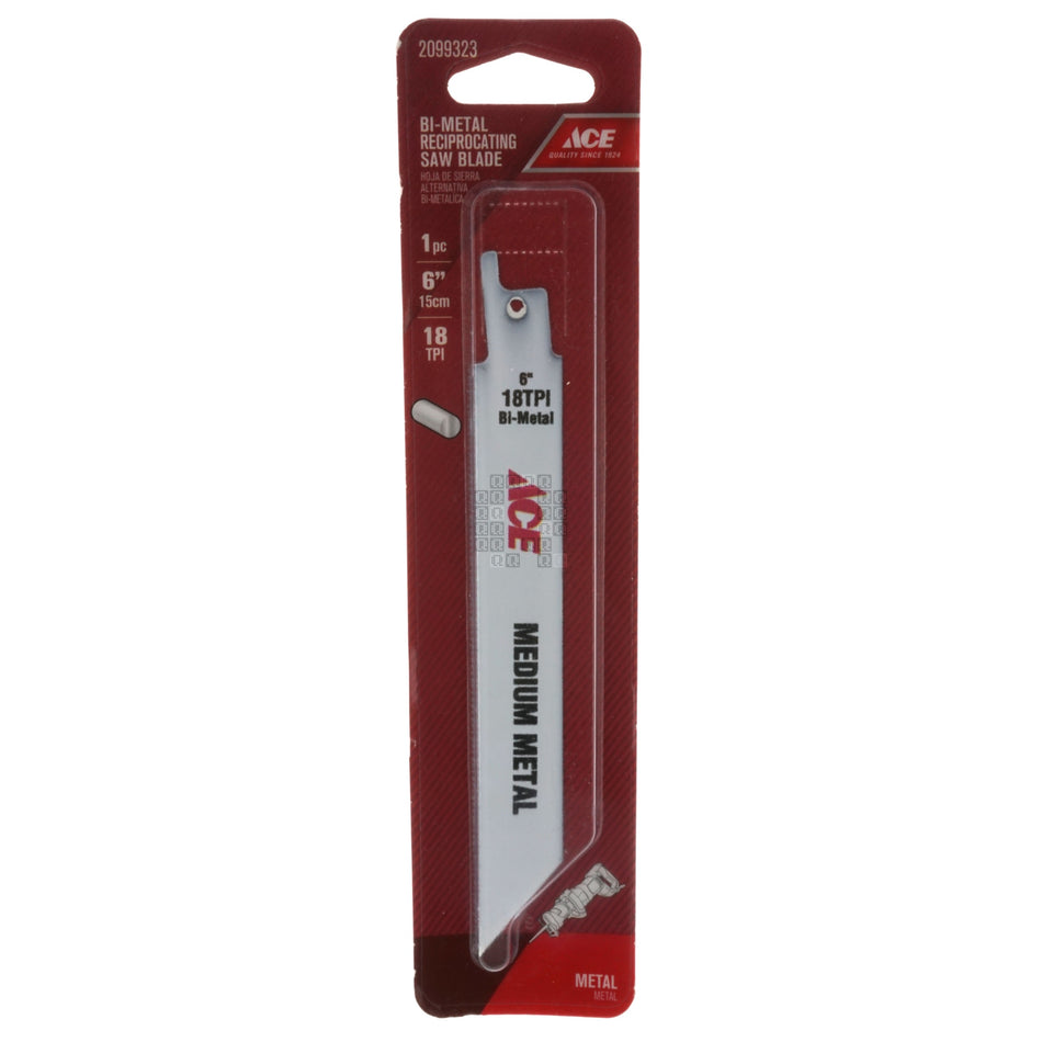 ACE Hardware 2099323 Bi-Metal Reciprocating Saw Blade, 6" Length, 18TPI