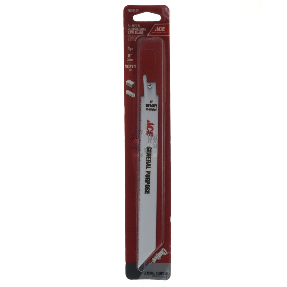 ACE Hardware 2099372 Bi-Metal 8" Long 10/14TPI General Purpose Reciprocating Saw Blade