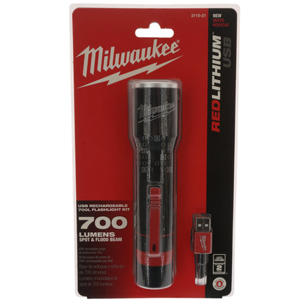 Milwaukee Tool 2110-21 USB Rechargeable 700L LED Flashlight Package Front