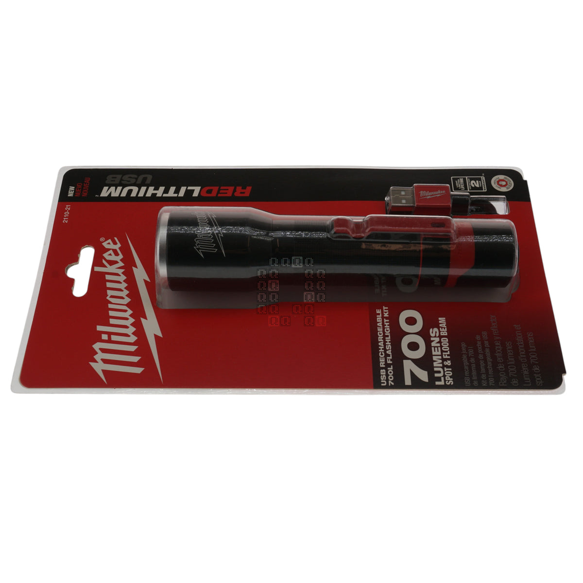 Milwaukee Tool 2110-21 USB Rechargeable 700L LED Flashlight