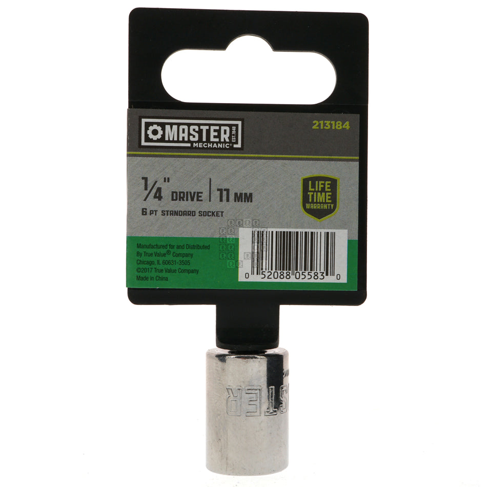 Master Mechanic 213184 1/4" Drive 6-Point Standard Metric Chrome Socket, 11mm