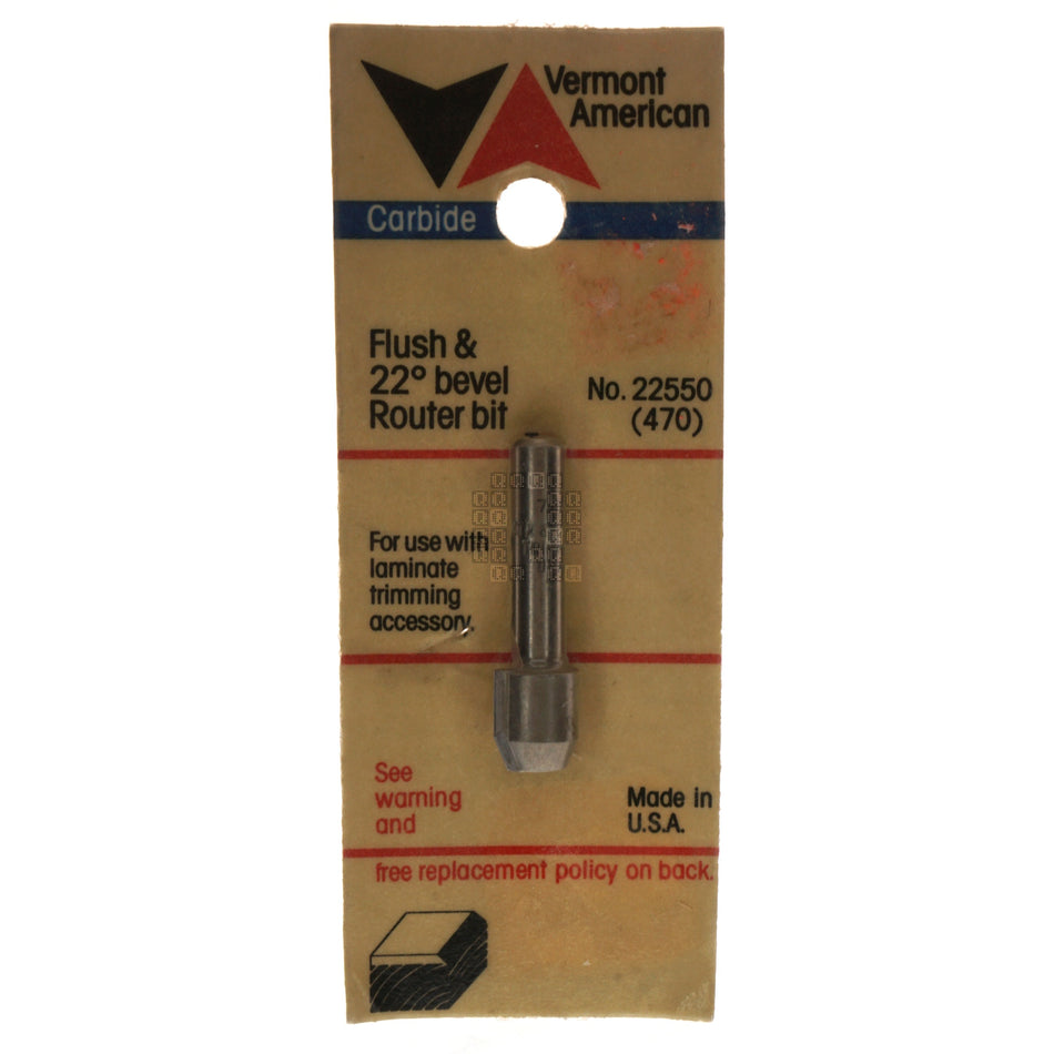 Vermont American 470 22550 Flush & 22° Bevel Carbide Router Bit, 1/4" Shank