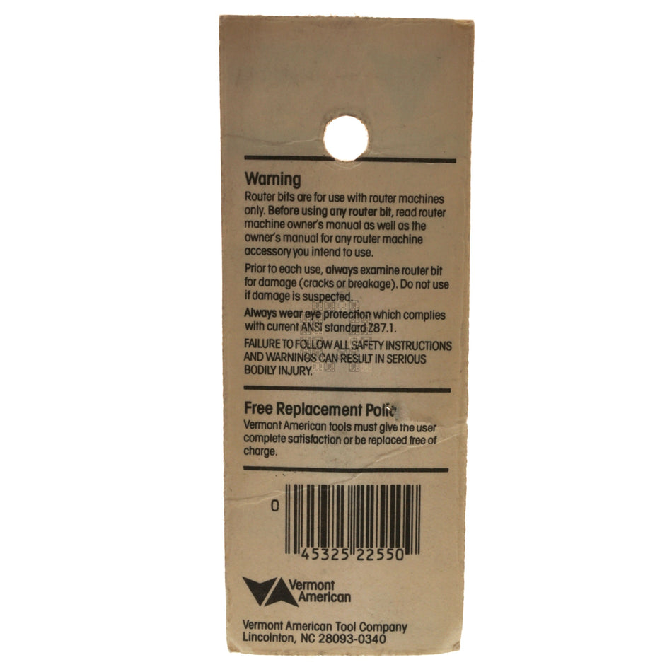 Vermont American 470 22550 Flush & 22° Bevel Carbide Router Bit, 1/4" Shank