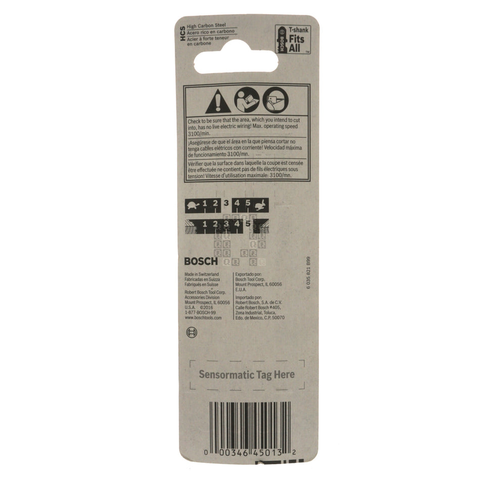 Bosch 2608636808 T102BF T-Shank HCS Plexiglass Jig Saw Blades, 13TPI, 3-5/8" Length, 3-Pack