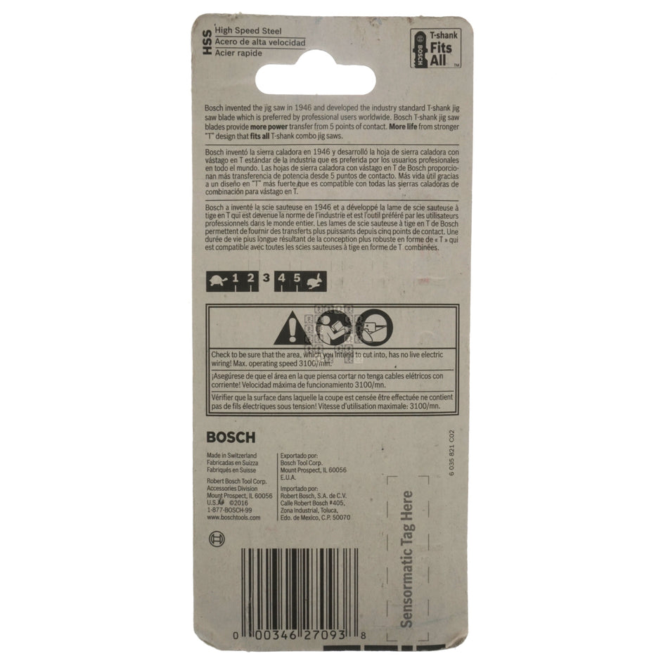 Bosch 2608668582 T118B T-Shank Jig Saw Blades, 11-14TPI, 3-5/8" Length, 5-Pack