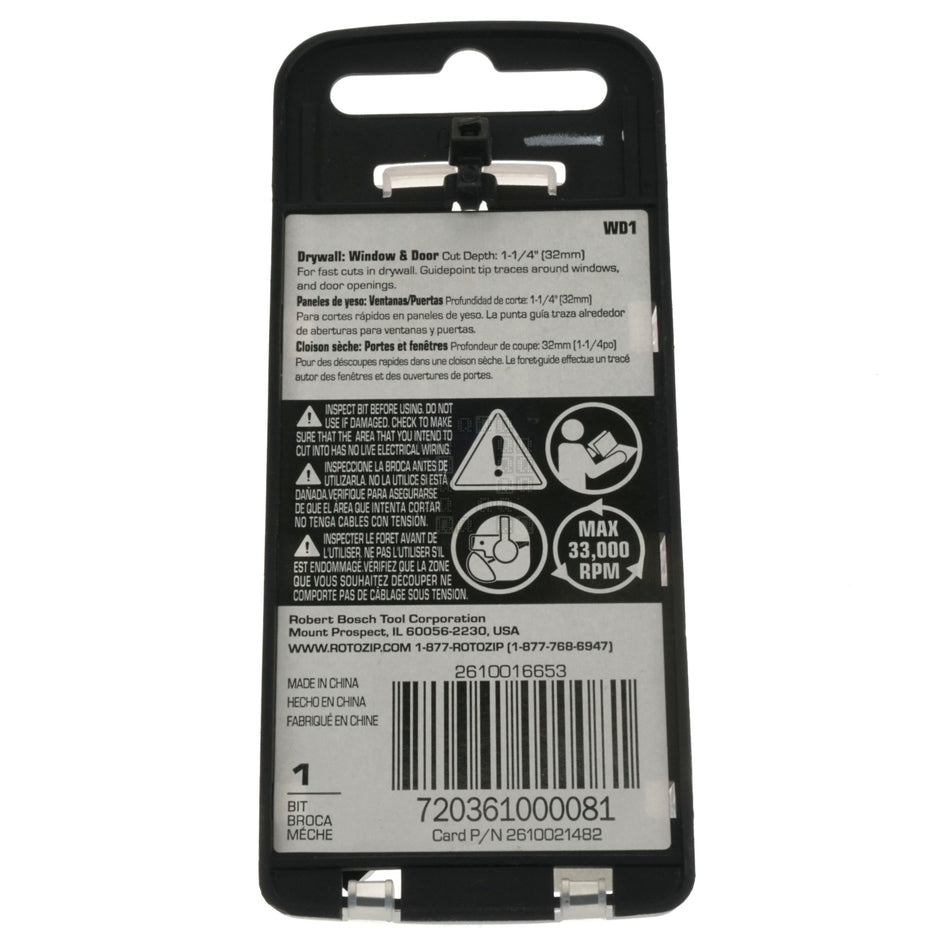 Rotozip 2610016653 1/4" Drywall Window and Door Bit, WD1
