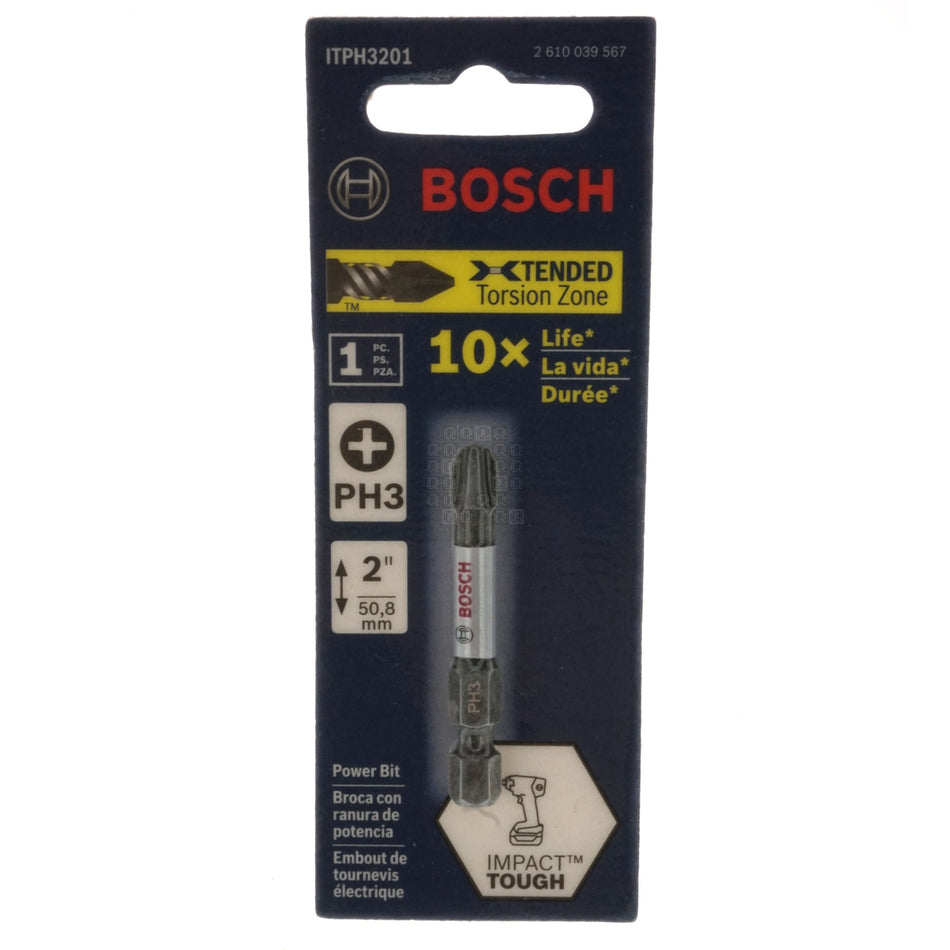 Bosch ITPH3201 Impact Tough PH3 #3 Phillips Insert Bit, 2" Length, 2610039567