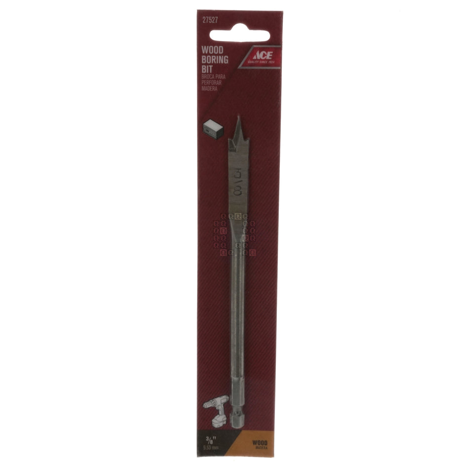 ACE Hardware 27527 HSS Wood Boring Spade Bit, 3/8" Diameter x 6" Length, 1/4" Hex Shank