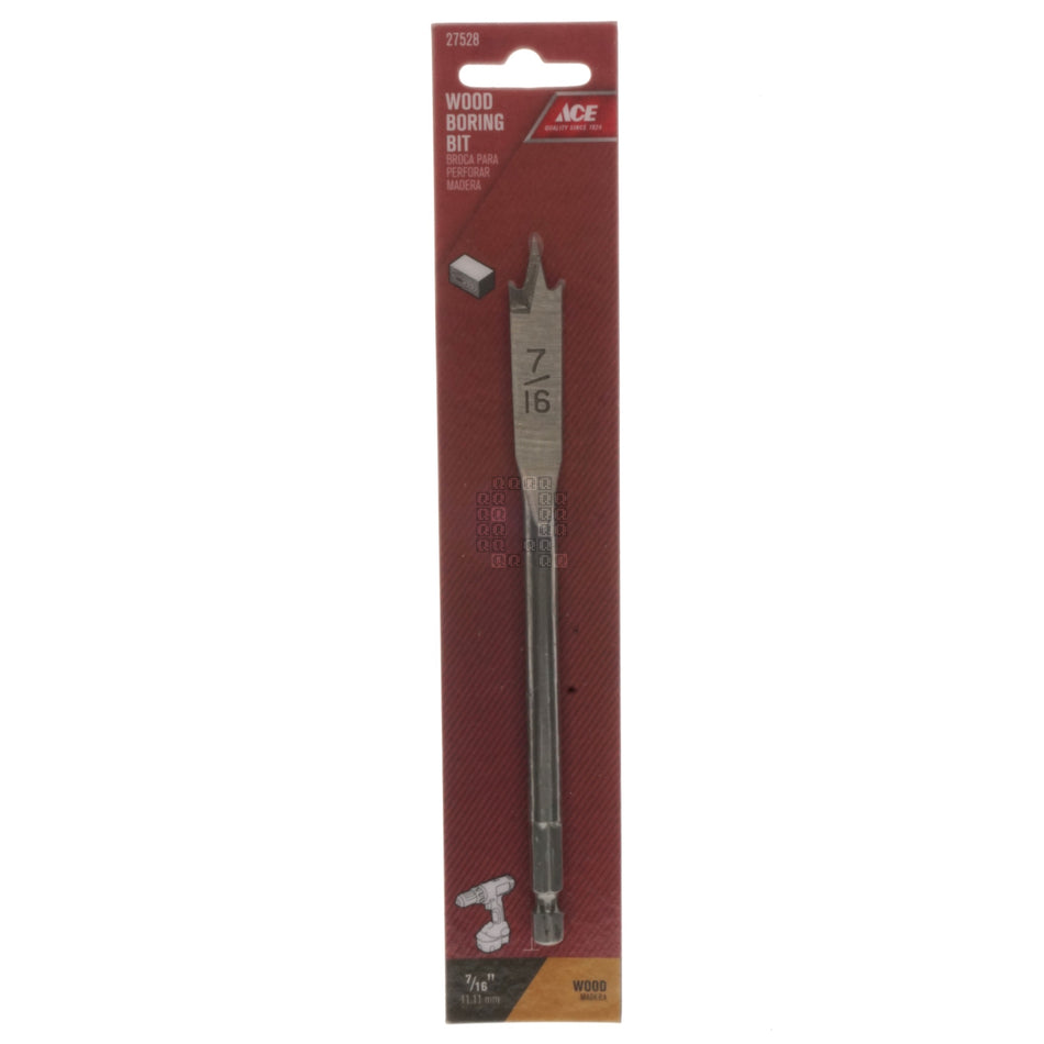 ACE Hardware 27528 HSS Wood Boring Spade Bit, 7/16" Diameter x 6" Length, 1/4" Hex Shank