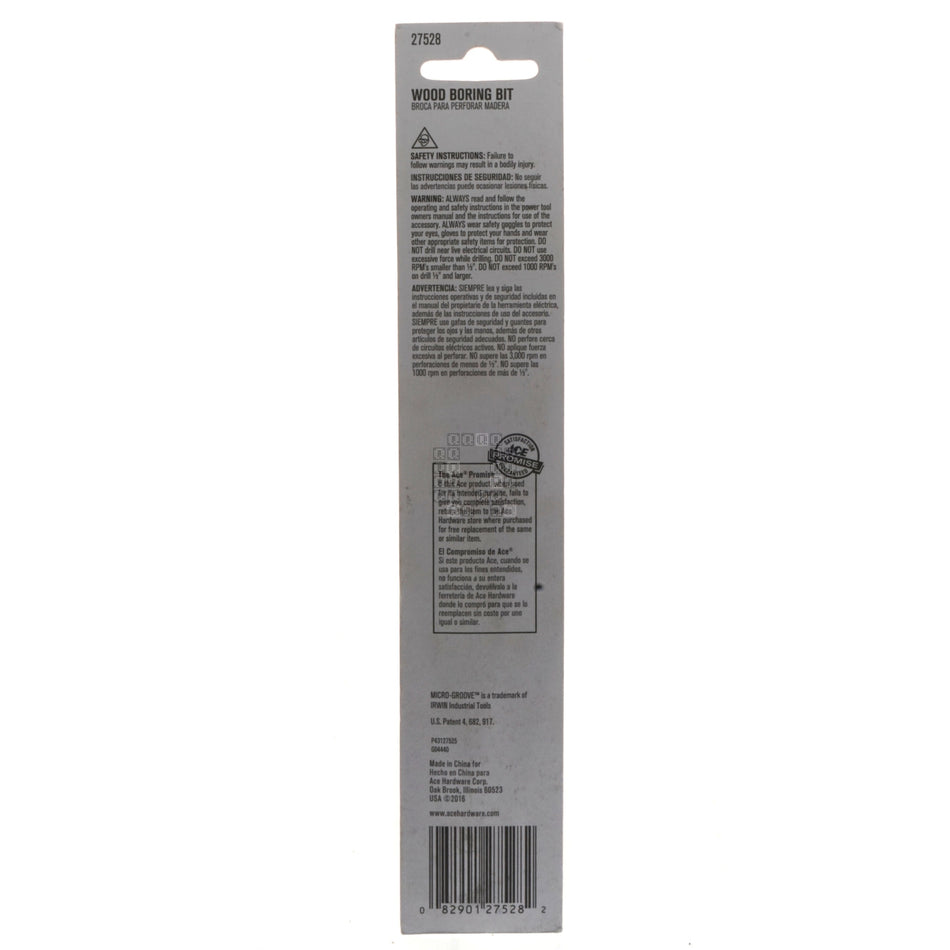 ACE Hardware 27528 HSS Wood Boring Spade Bit, 7/16" Diameter x 6" Length, 1/4" Hex Shank