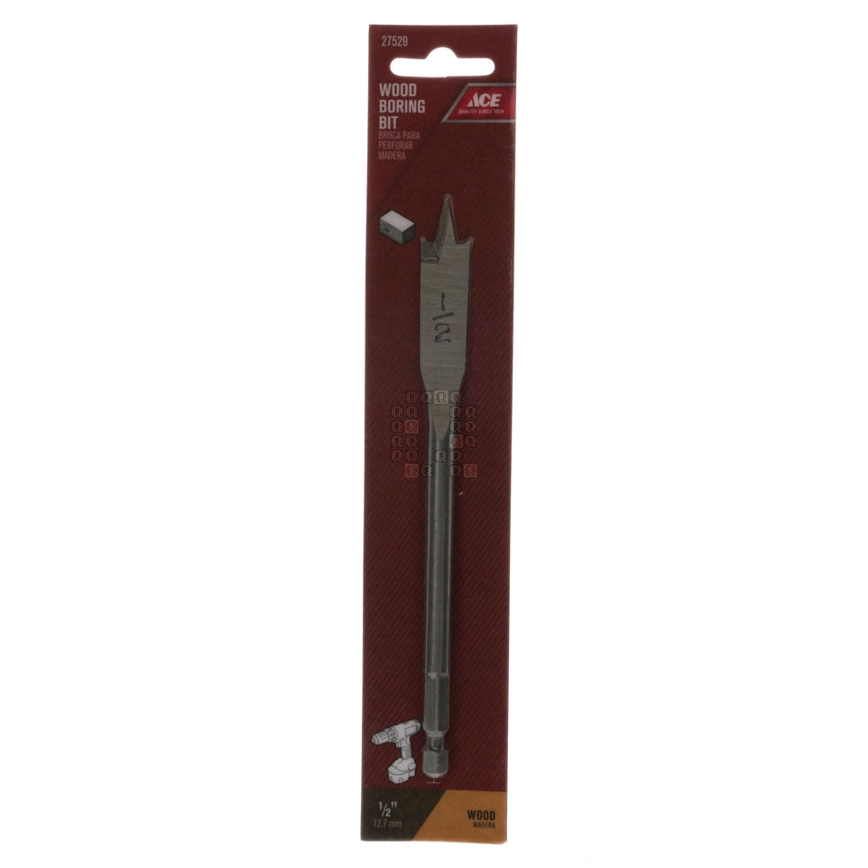 ACE Hardware 27529 HSS Wood Boring Spade Bit, 1/2" Diameter x 6" Length, 1/4" Hex Shank
