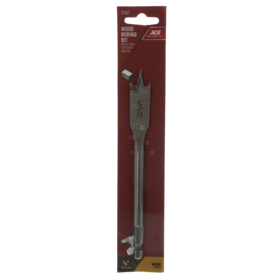 ACE Hardware 27531 HSS Wood Boring Spade Bit, 5/8" Diameter x 6" Length, 1/4" Hex Shank