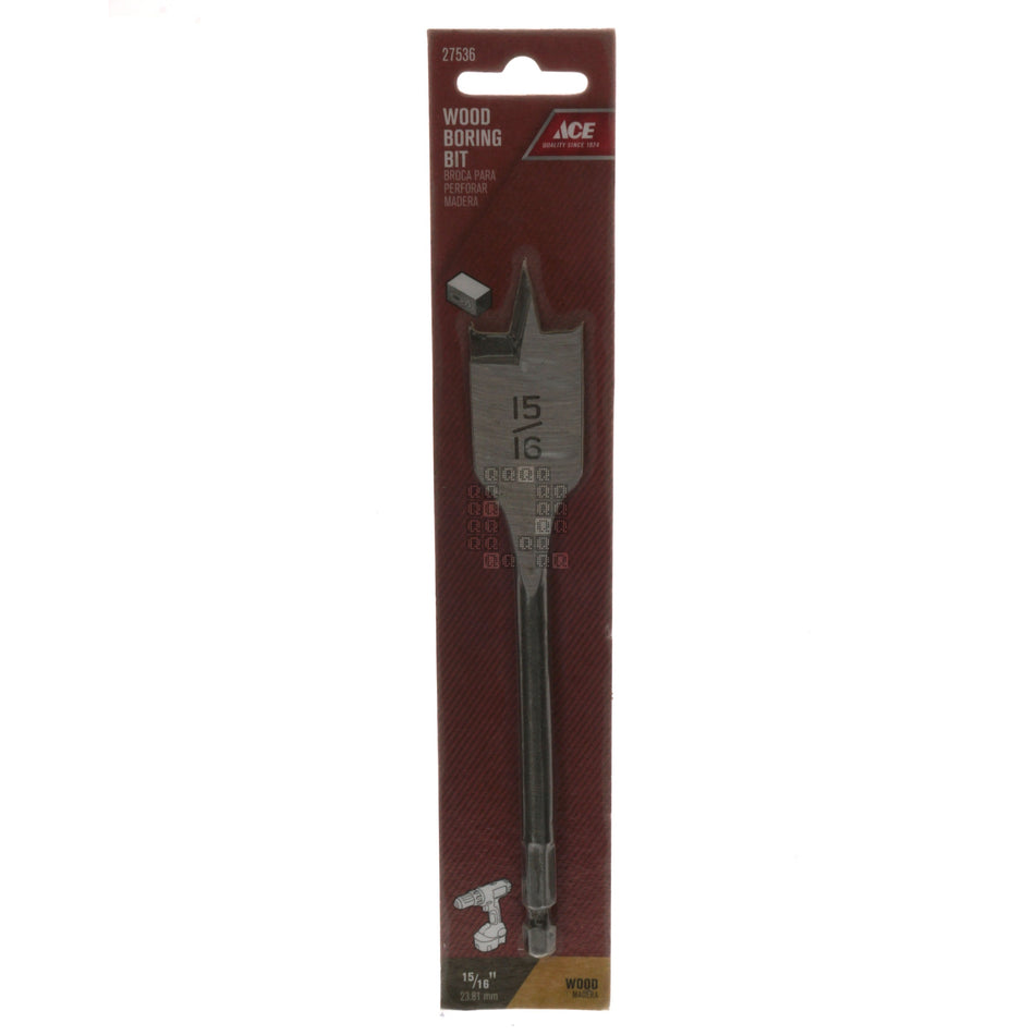 ACE Hardware 27536 HSS Wood Boring Spade Bit, 15/16" Diameter x 6" Length, 1/4" Hex Shank