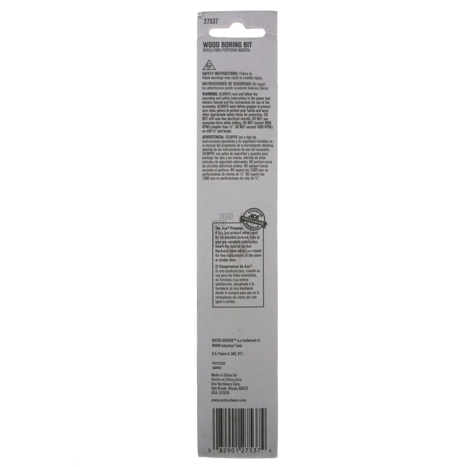 ACE Hardware 27537 HSS Wood Boring Spade Bit, 1" Diameter x 6" Length, 1/4" Hex Shank