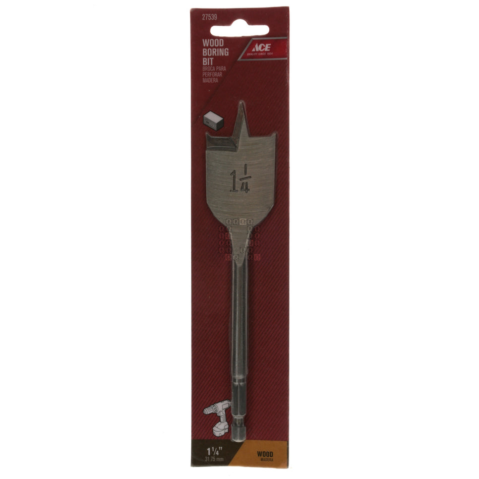 ACE Hardware 27539 HSS Wood Boring Spade Bit, 1-1/4" Diameter x 6" Length, 1/4" Hex Shank