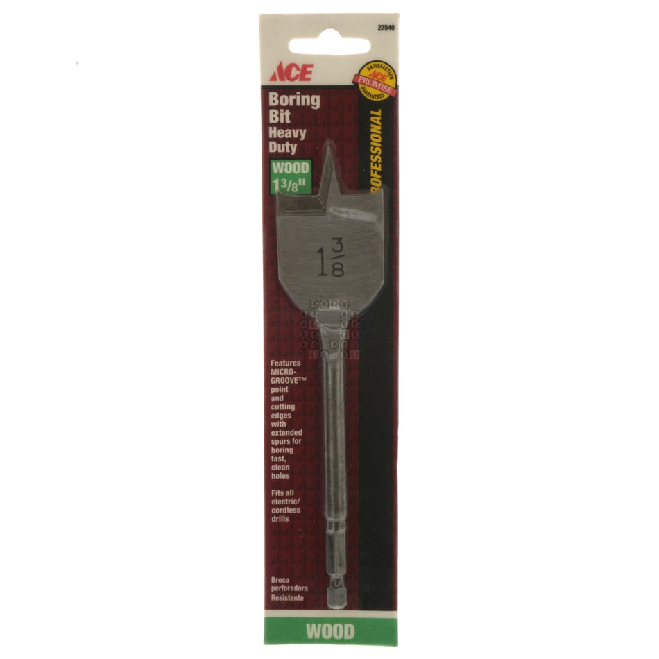 ACE Hardware 27540 HSS Wood Boring Spade Bit, 1-3/8" Diameter x 6" Length, 1/4" Hex Shank