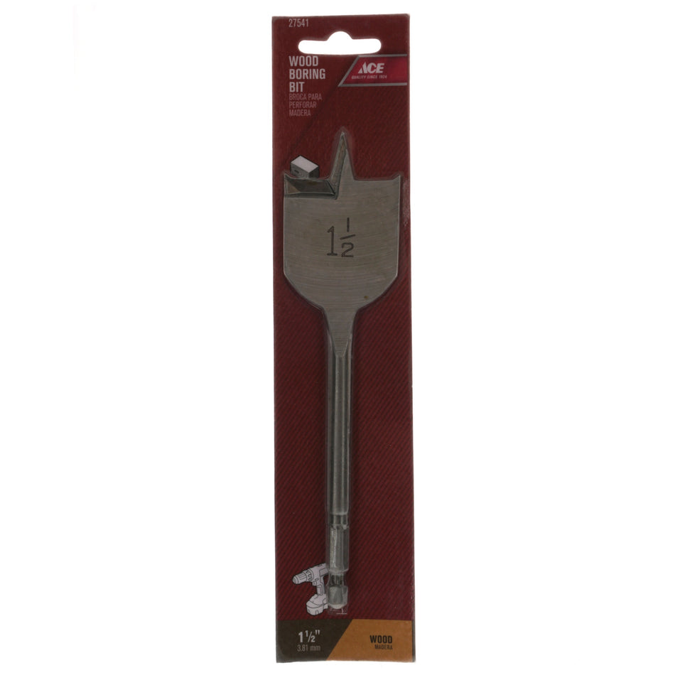 ACE Hardware 27541 HSS Wood Boring Spade Bit, 1-1/2" Diameter x 6" Length, 1/4" Hex Shank