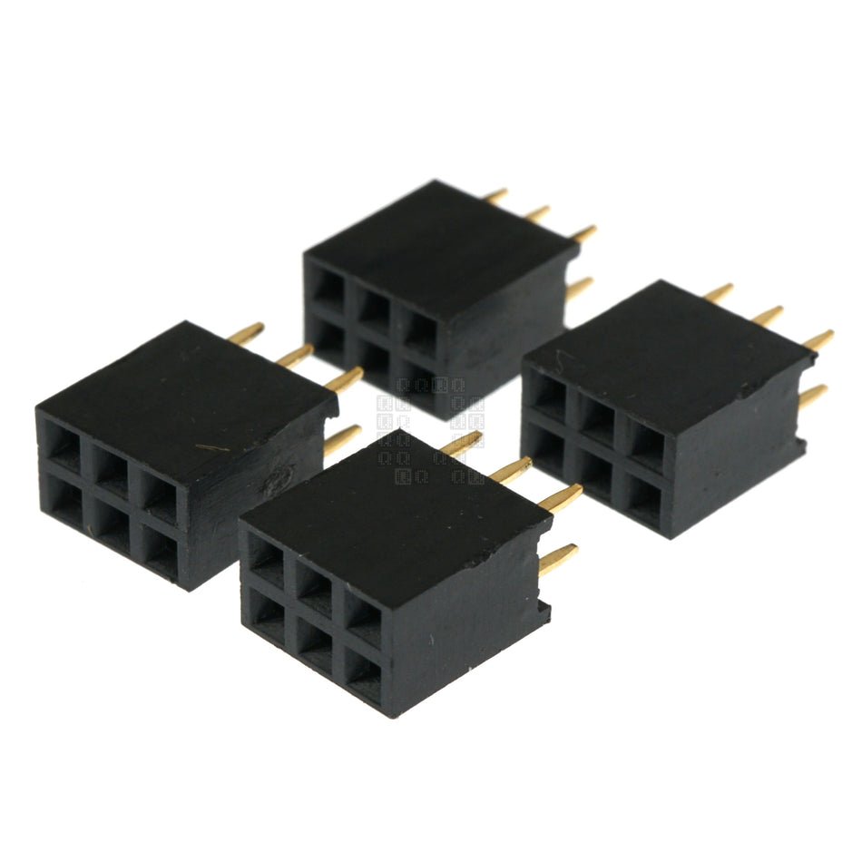 2x3 Pin Double Row Female Header, 2.54mm Pitch, 4-Pack, ISCP