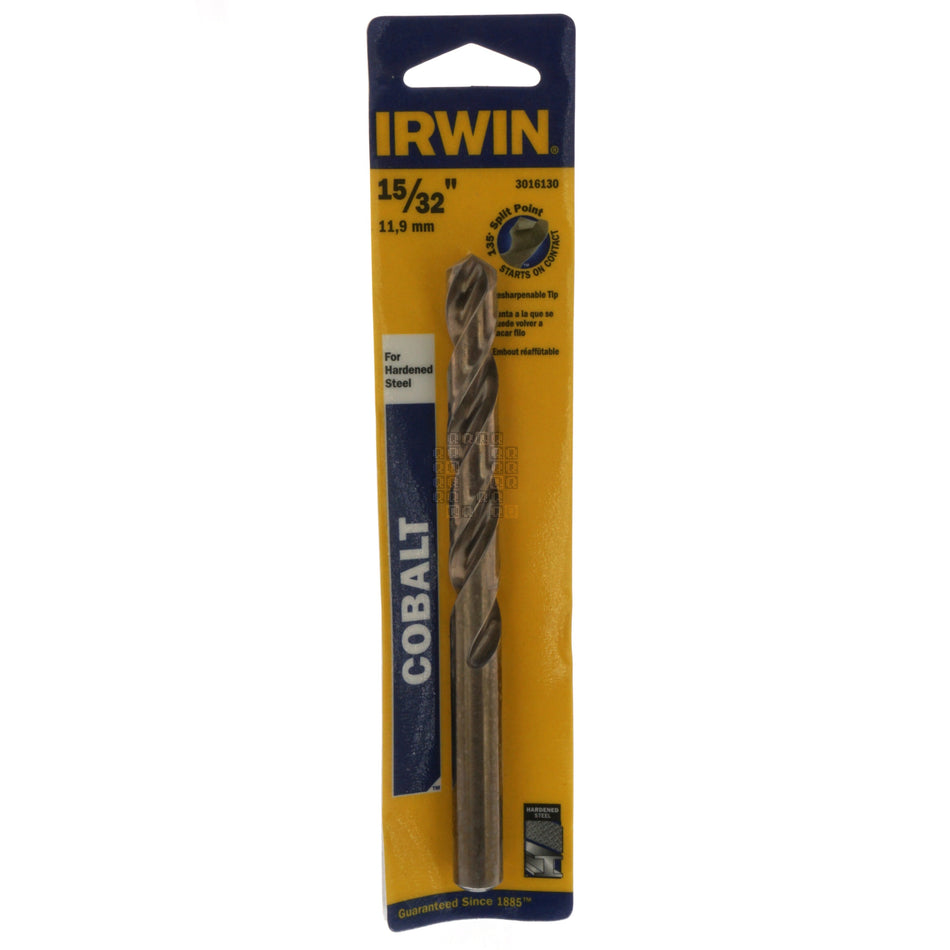 Irwin 3016130 15/32" Cobalt Jobber Length Drill Bit, 135° Split Point