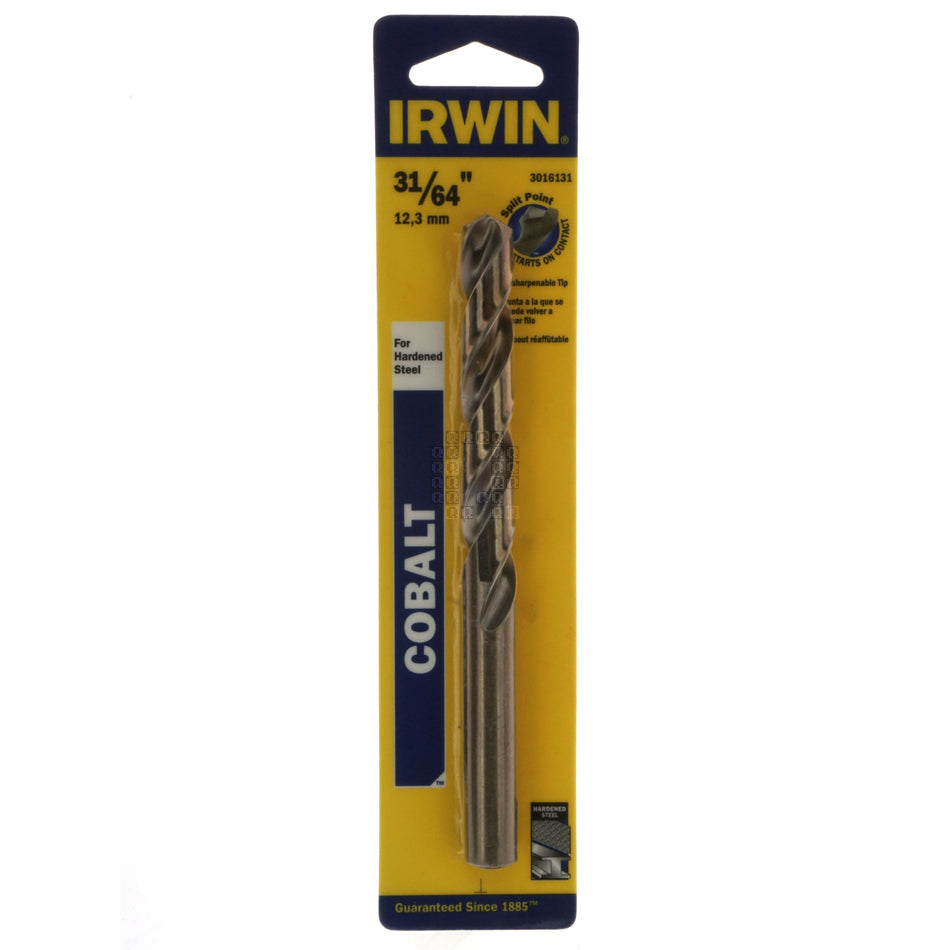 Irwin 3016131 31/64" Cobalt Jobber Length Drill Bit, 135° Split Point