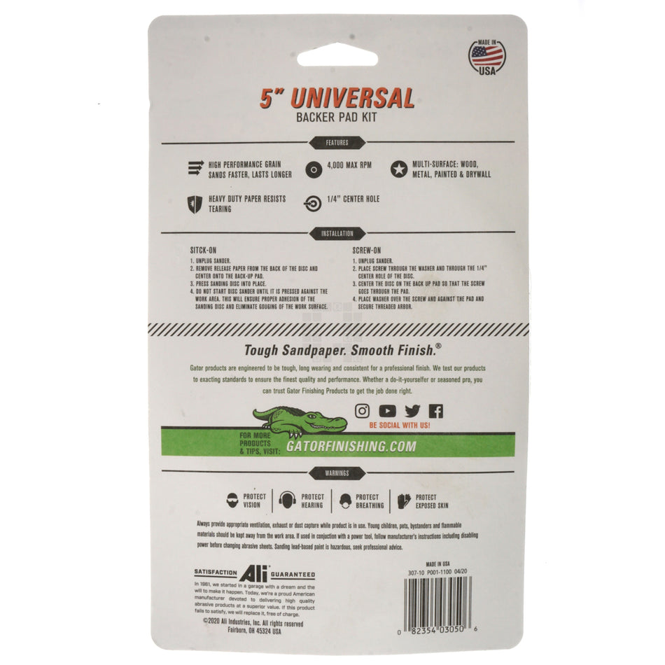Gator 3050 5" Universal Backer Pad Kit with 60/100/150 Grit Sandpaper