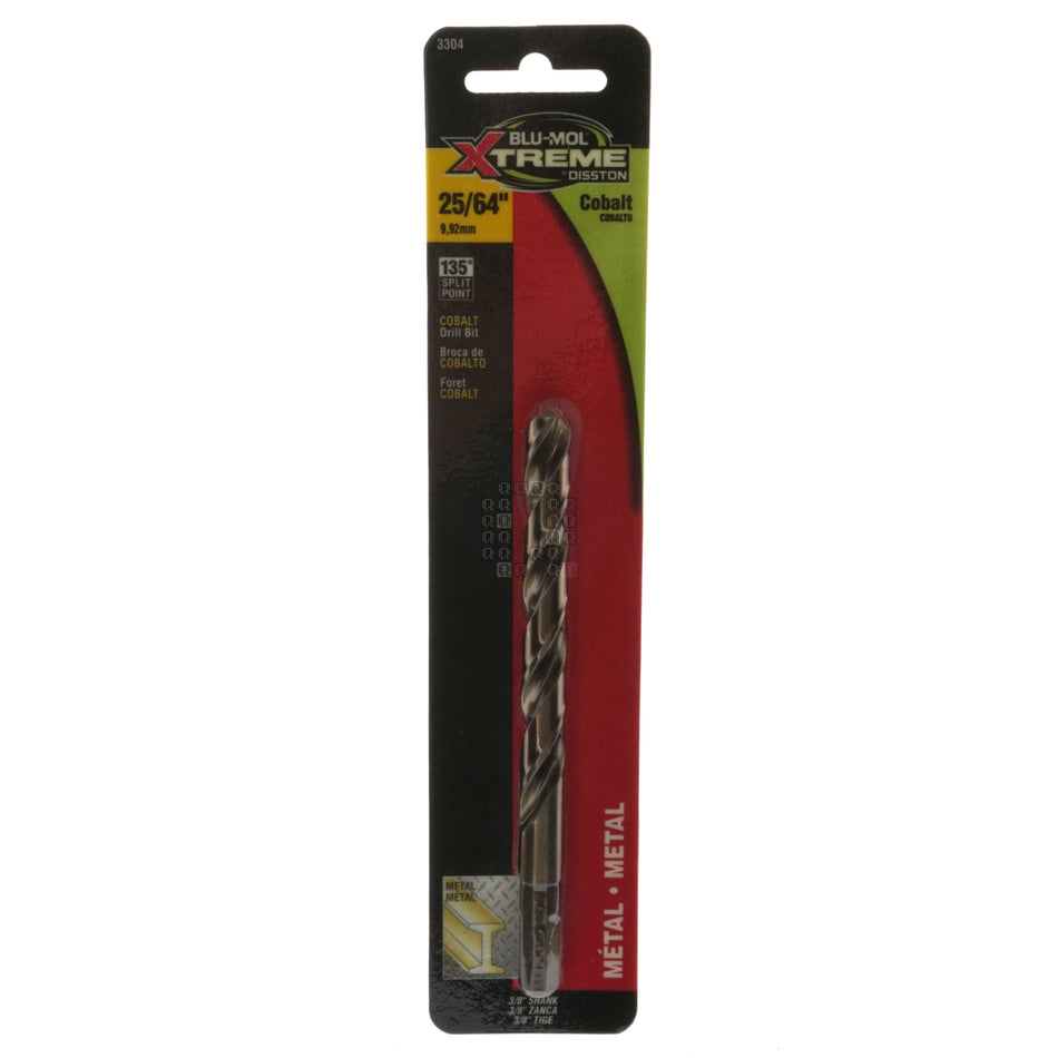 BLU-MOL 3304 25/64" Xtreme Cobalt Drill Bit, 135° Split Point, 3/8" Reduced Shank