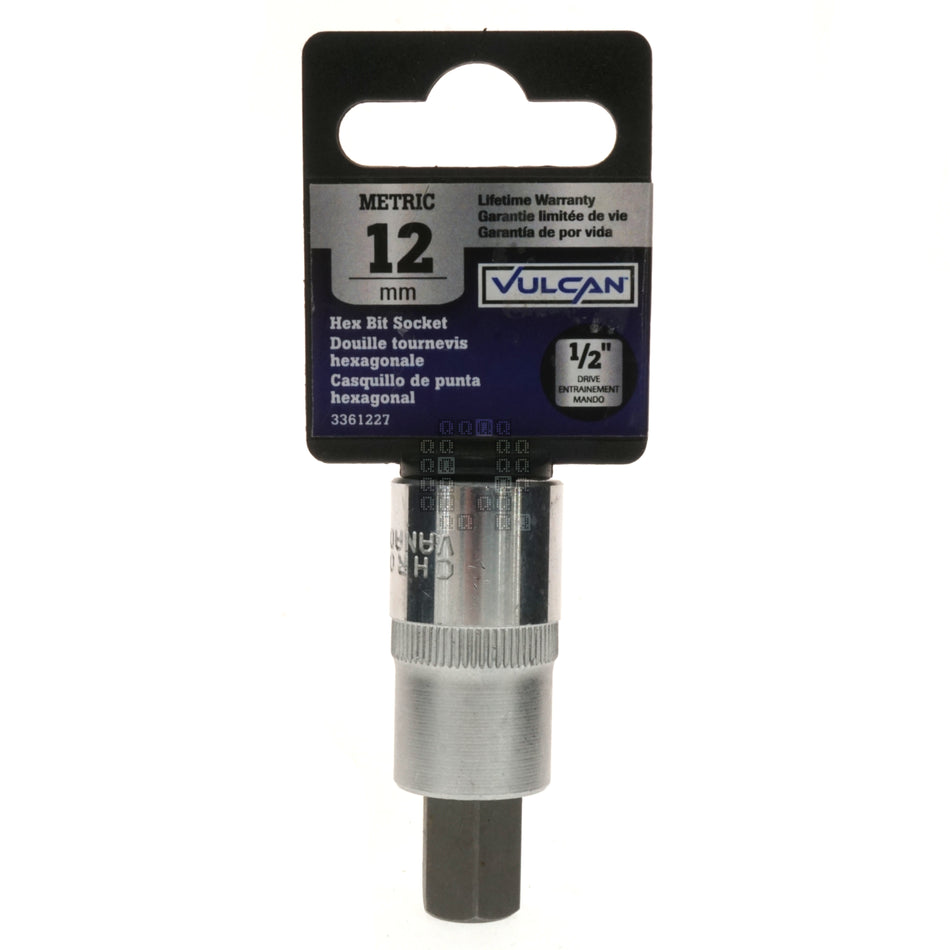 Vulcan 3361227 1/2" Drive Hex Bit Metric Chrome Socket, 12mm