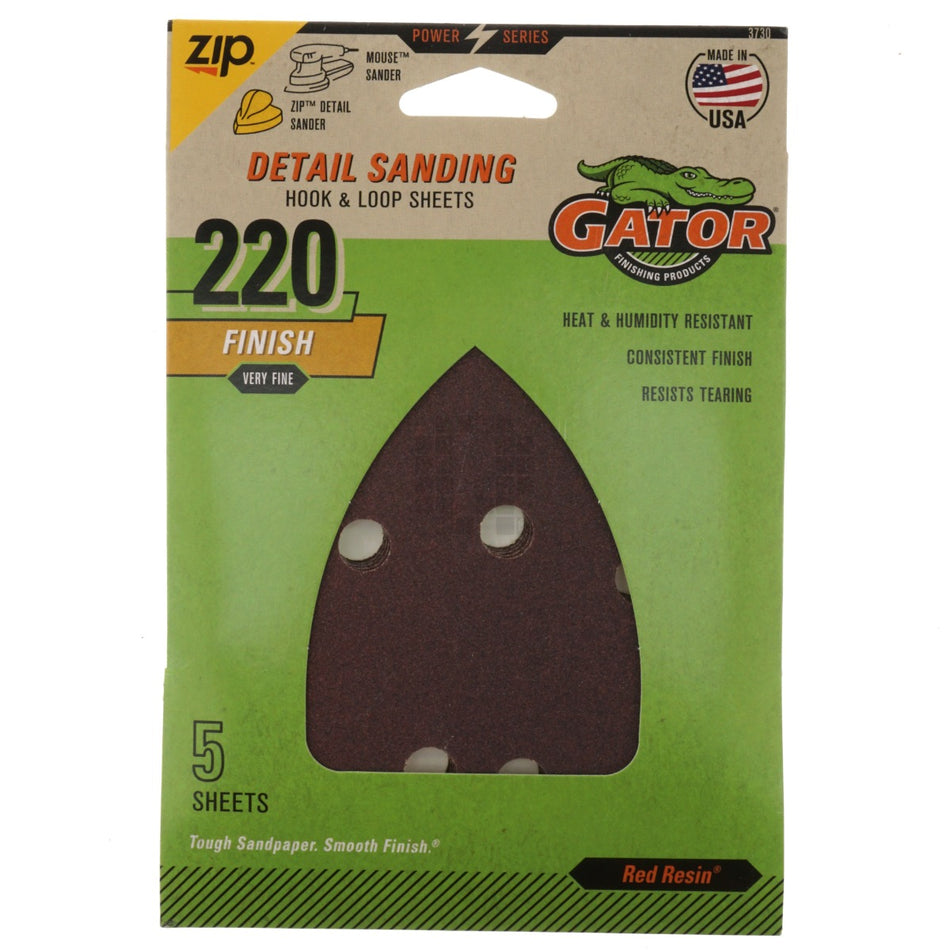 Gator 3730 Mouse Hook & Loop Sander Sheet Pads, Very Fine 220 Grit, 5 Pack