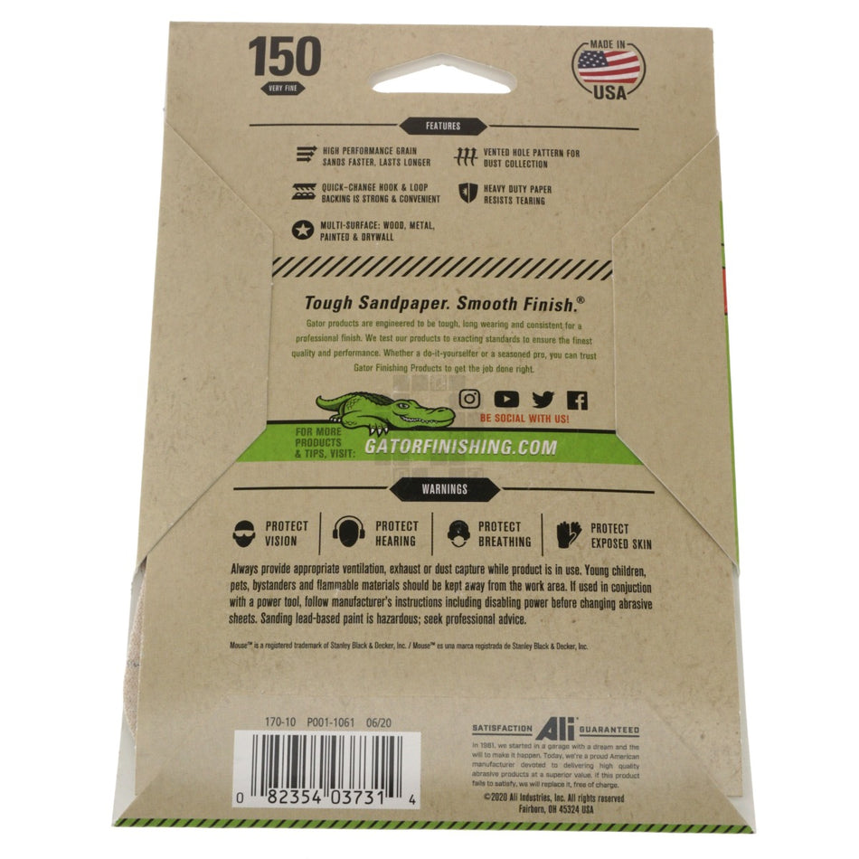Gator 3731 Mouse Hook & Loop Sander Sheet Pads, Very Fine 150 Grit, 5 Pack