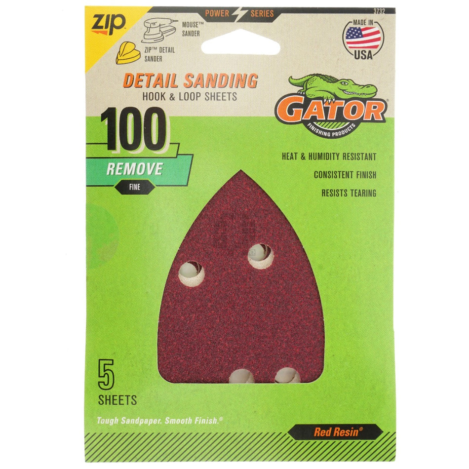 Gator 3732 Mouse Hook & Loop Sander Sheet Pads, Fine 100 Grit, 5 Pack