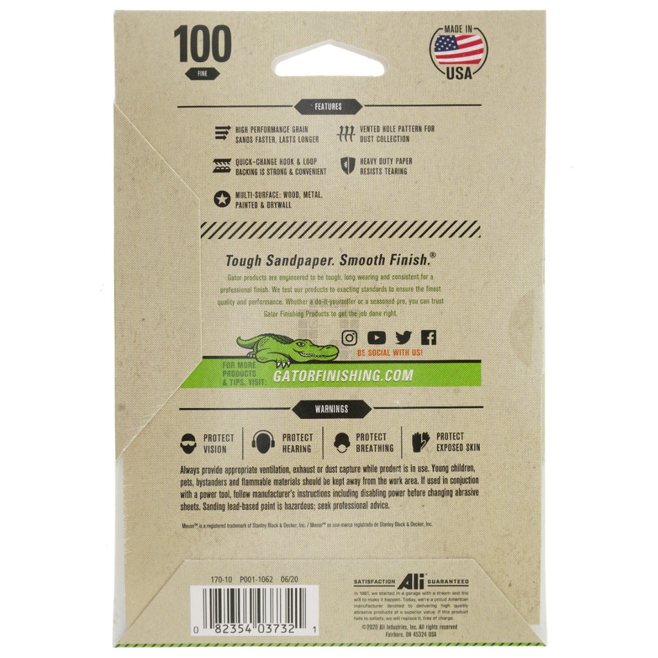 Gator 3732 Mouse Hook & Loop Sander Sheet Pads, Fine 100 Grit, 5 Pack
