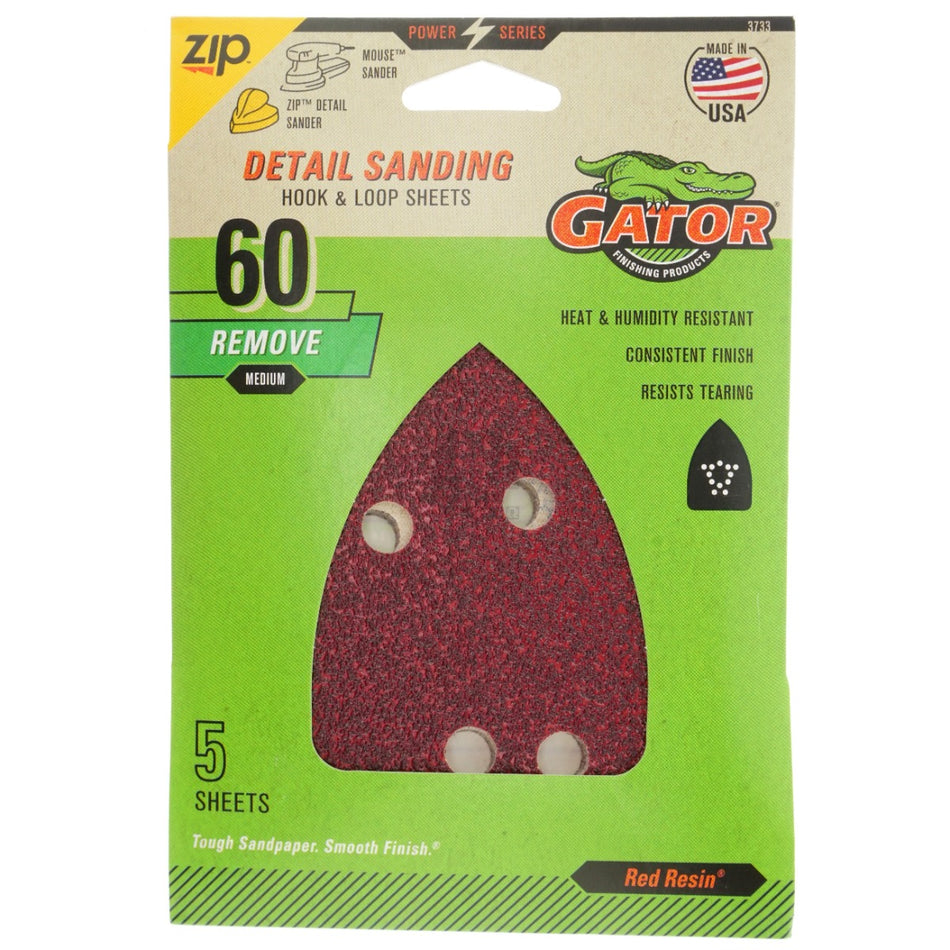 Gator 3733 Mouse Hook & Loop Sander Sheet Pads, Medium 60 Grit, 5 Pack