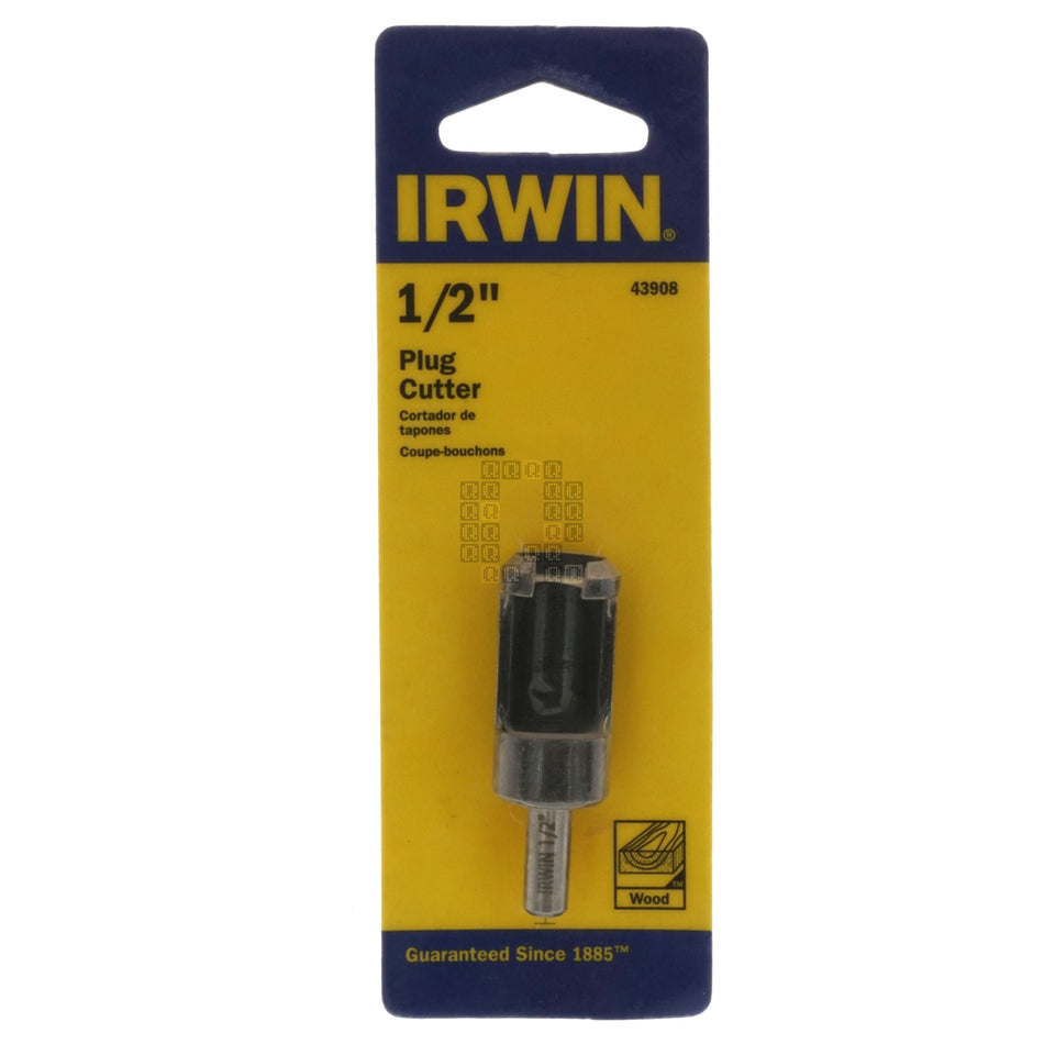 Irwin 43908 1/2" Carbon Steel Plug Cutter, 1/4" Straight Shank