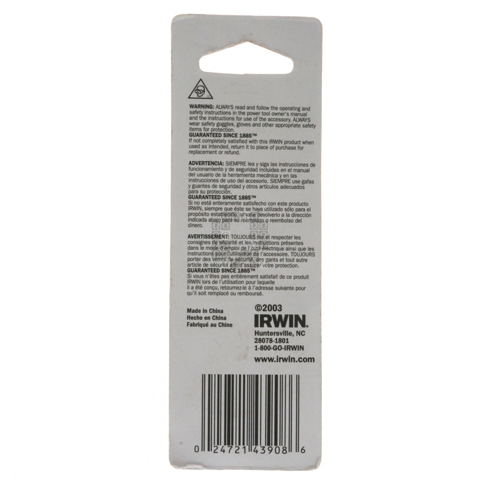 Irwin 43908 1/2" Carbon Steel Plug Cutter, 1/4" Straight Shank