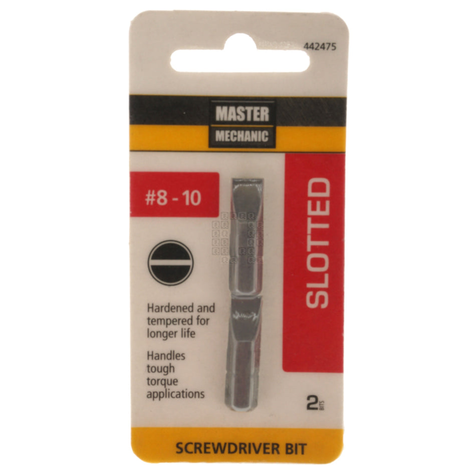 Master Mechanic 442475 #8-10 Slotted Screwdriver Bit, 1" Length, 2-Pack