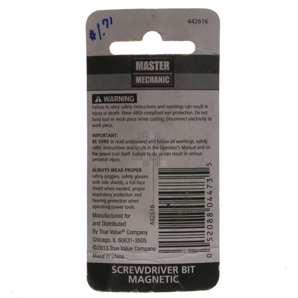 Master Mechanic 442616 1/4" x 3/8" Hex Magnetic Nutsetter Screwdriver Bit, 1.90" Length