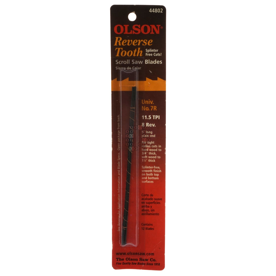 Olson Saw FR44802 Universal No. 7 R 11.5TPI Reverse Tooth Scroll Saw Blades, 5" Length