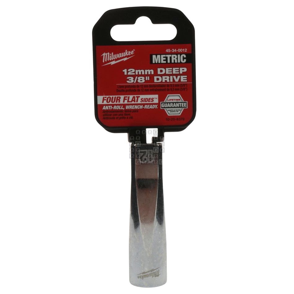 Milwaukee Tool 45-34-0012 3/8" Drive 12mm 6-Point Metric Deep Chrome Socket FOUR FLAT Sides