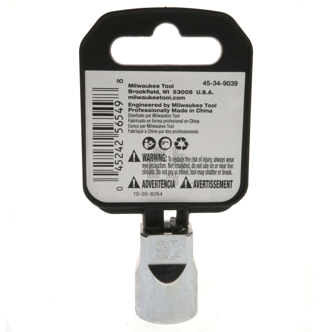 Milwaukee Tool 45-34-9039 Standard 1/4" Drive Chrome 13mm Metric Socket with Four Flat Sides Package Back