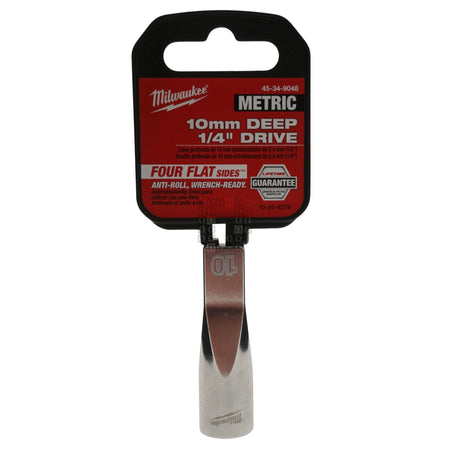 Milwaukee Tool 45-34-9048 Deep Chrome 1/4" Drive 10mm Metric Socket with Four Flat Sides Package Front