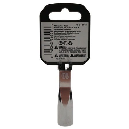 Milwaukee Tool 45-34-9048 Deep Chrome 1/4" Drive 10mm Metric Socket with Four Flat Sides Package Back