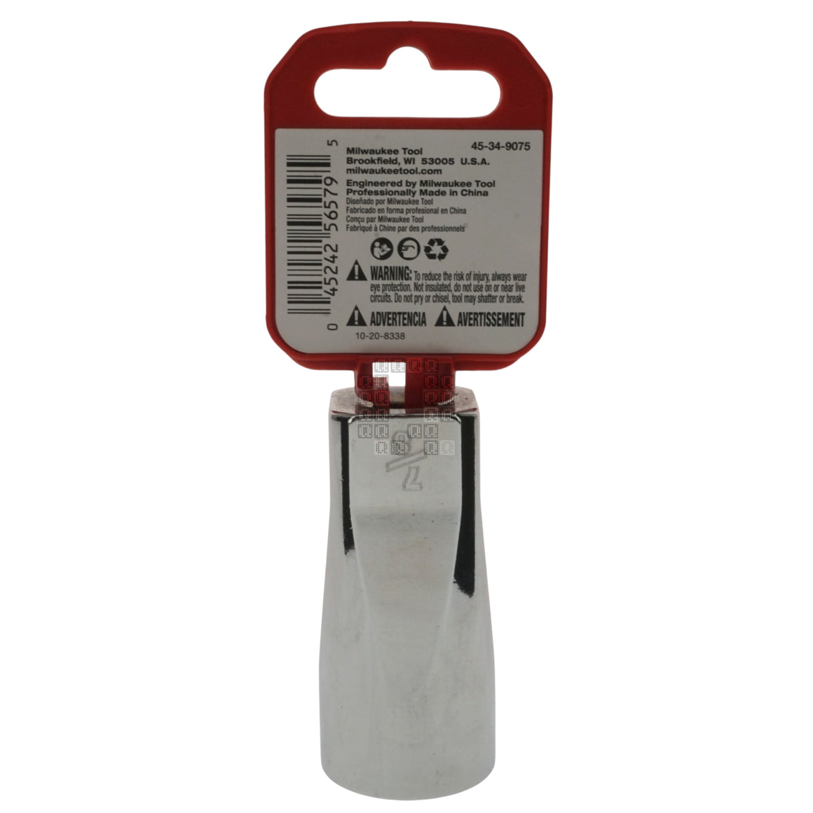 Milwaukee Tool 45-34-9075 Deep 3/8" Drive Chrome 7/8" SAE Socket with Four Flat Sides Package Back