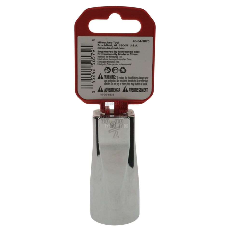 Milwaukee Tool 45-34-9075 Deep 3/8" Drive Chrome 7/8" SAE Socket with Four Flat Sides Package Back