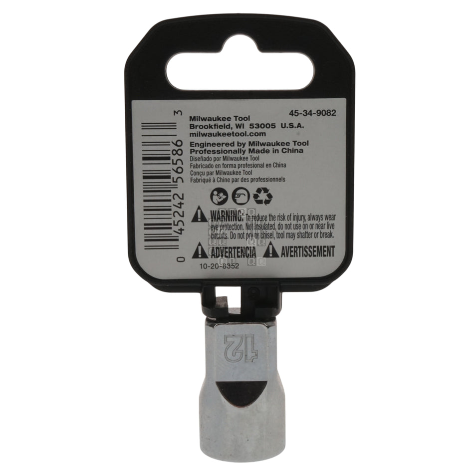 Milwaukee 45-34-9082 Standard 3/8" Drive Chrome 12mm Metric Socket with Four Flat Sides