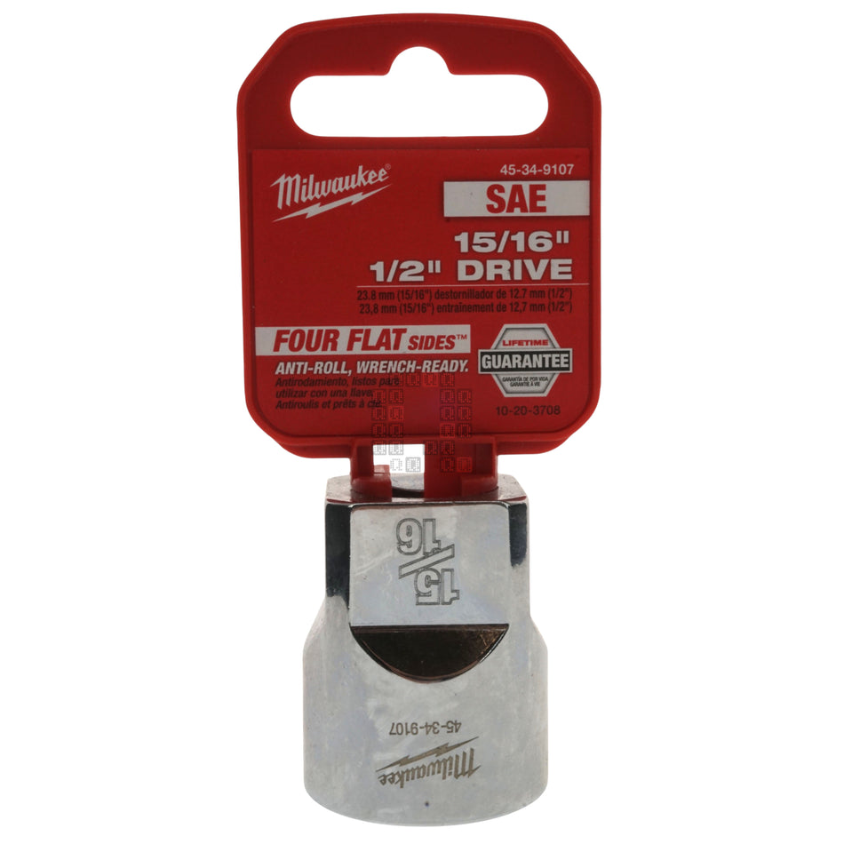 Milwaukee Tool 45-34-9107 Standard 1/2" Drive 15/16" SAE Socket with Four Flat Sides
