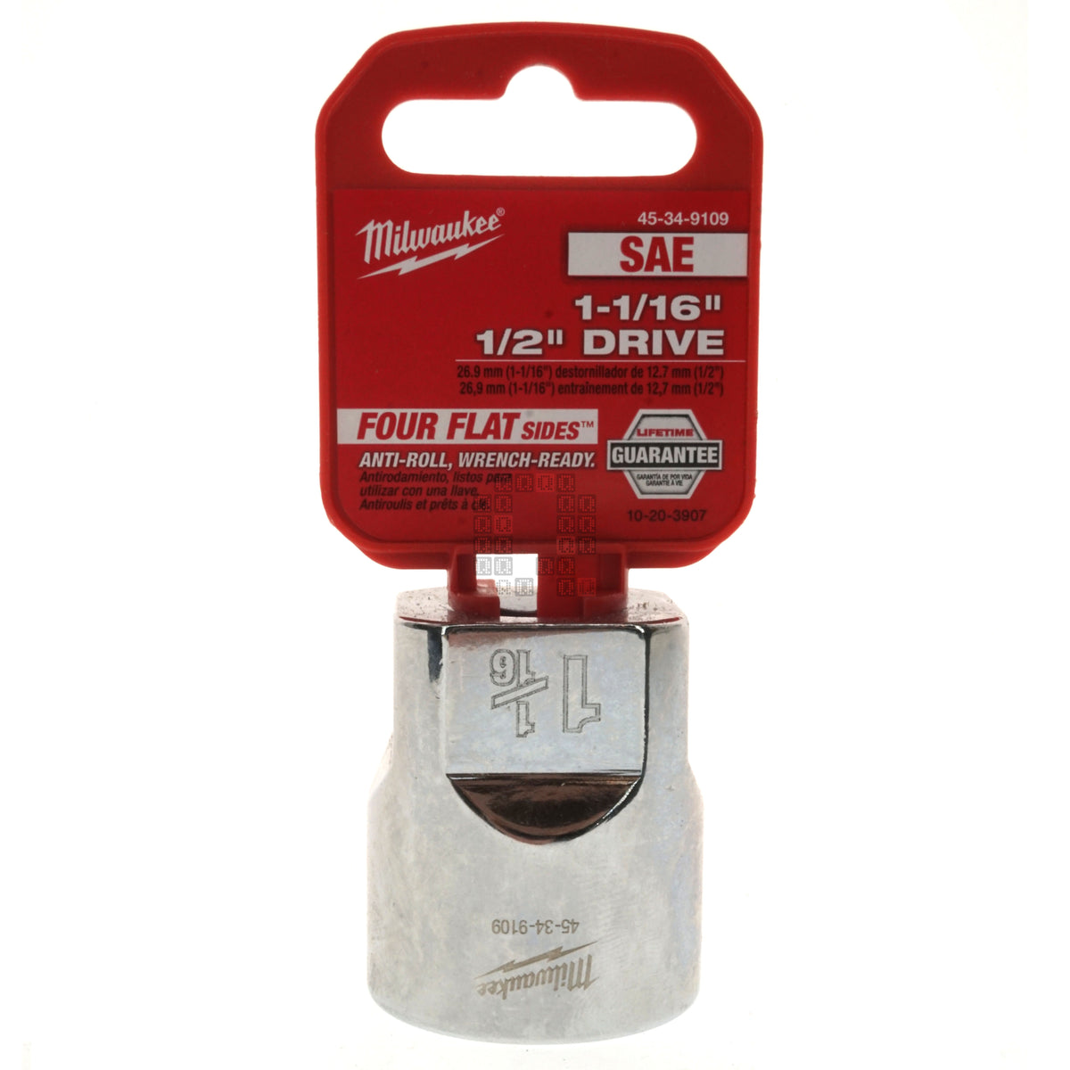 Milwaukee Tool 45-34-9109 Standard 1/2" Square Drive 1-1/16" Hex SAE Socket with Four Flat Sides Package Front