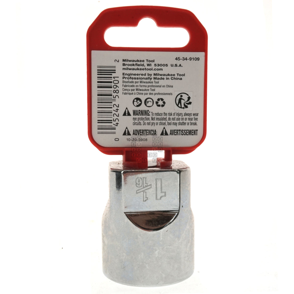 Milwaukee Tool 45-34-9109 Standard 1/2" Square Drive 1-1/16" Hex SAE Socket with Four Flat Sides Package Back