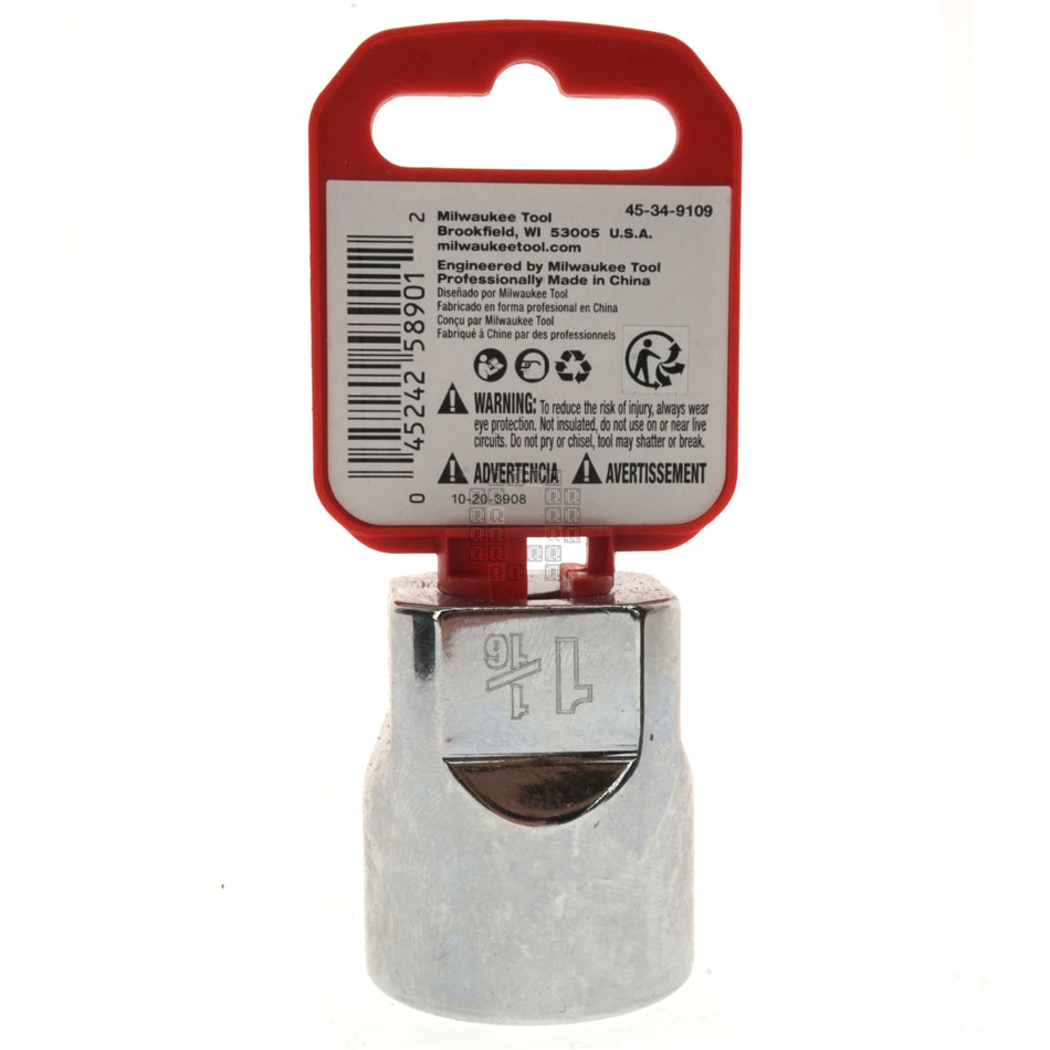 Milwaukee Tool 45-34-9109 Standard 1/2" Square Drive 1-1/16" Hex SAE Socket with Four Flat Sides Package Back