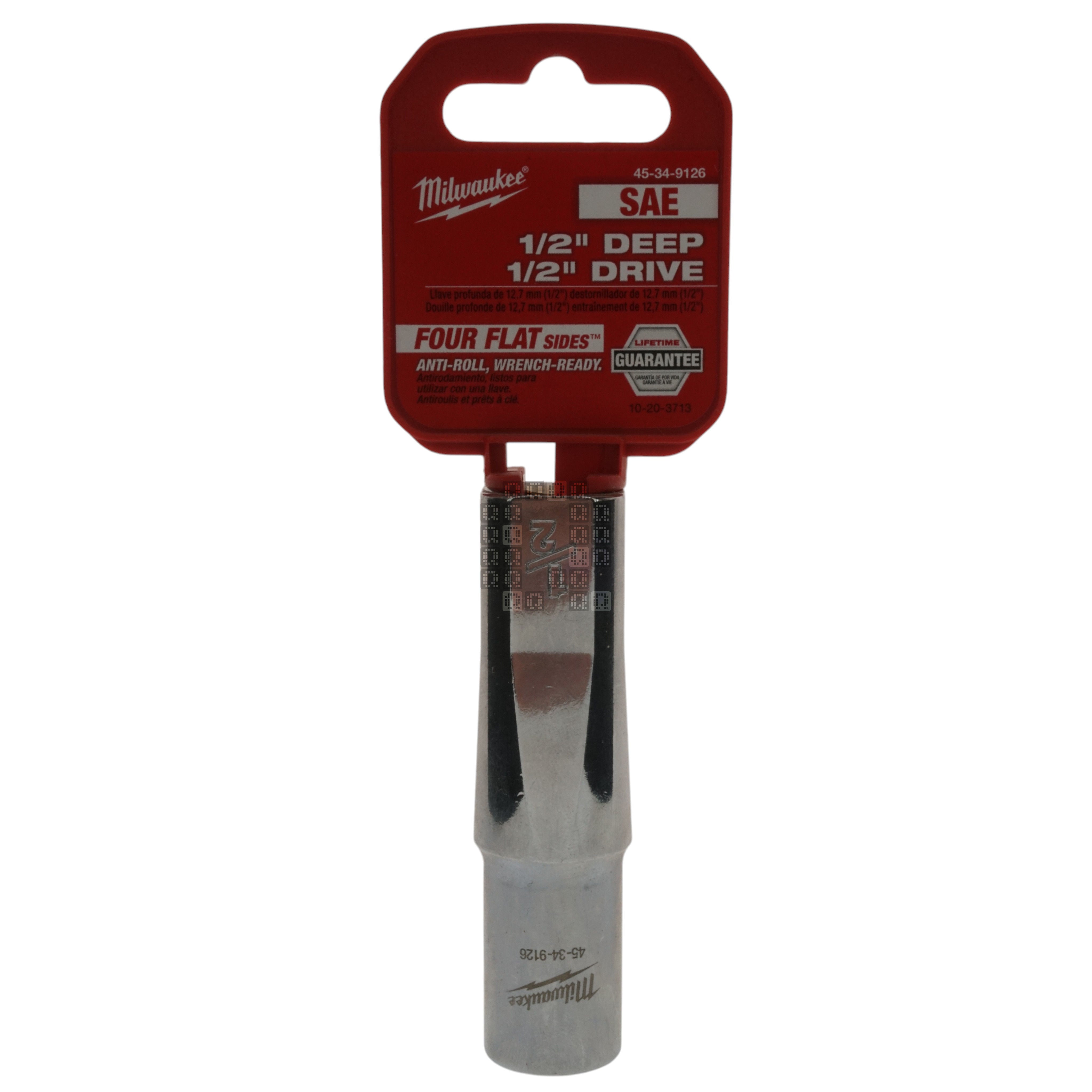 Milwaukee Tool 45-34-9126 Deep Chrome 1/2" Hex Drive 1/2" Square SAE Socket with Four Flat Sides